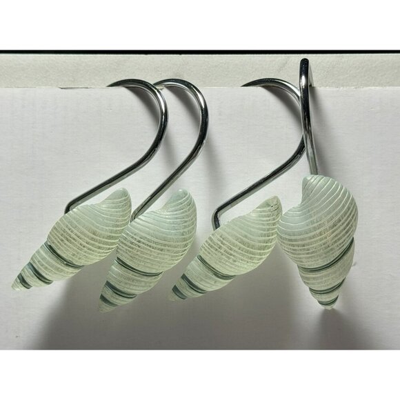 Nautical Theme Shower Curtain Hooks Set Shell Nautilus Conch Design Silver Hooks - Picture 4 of 4